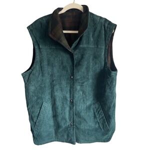 Preston & York Suede Leather Vest L Reversible Plaid Lined‎ Forest Green Fall